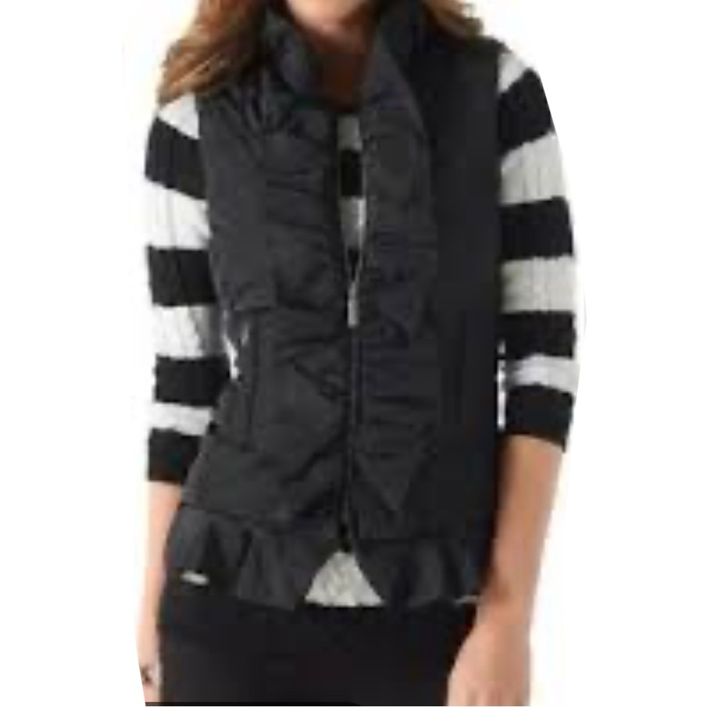 WHBM Black Quilted Ruffle Front Peplum Waist Vest XS $148 NWOT